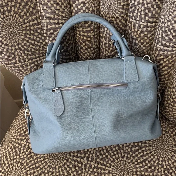 Heshe Light Blue Leather Satchel Bag with Detachable Adjustable Strap Like New - Picture 4 of 16